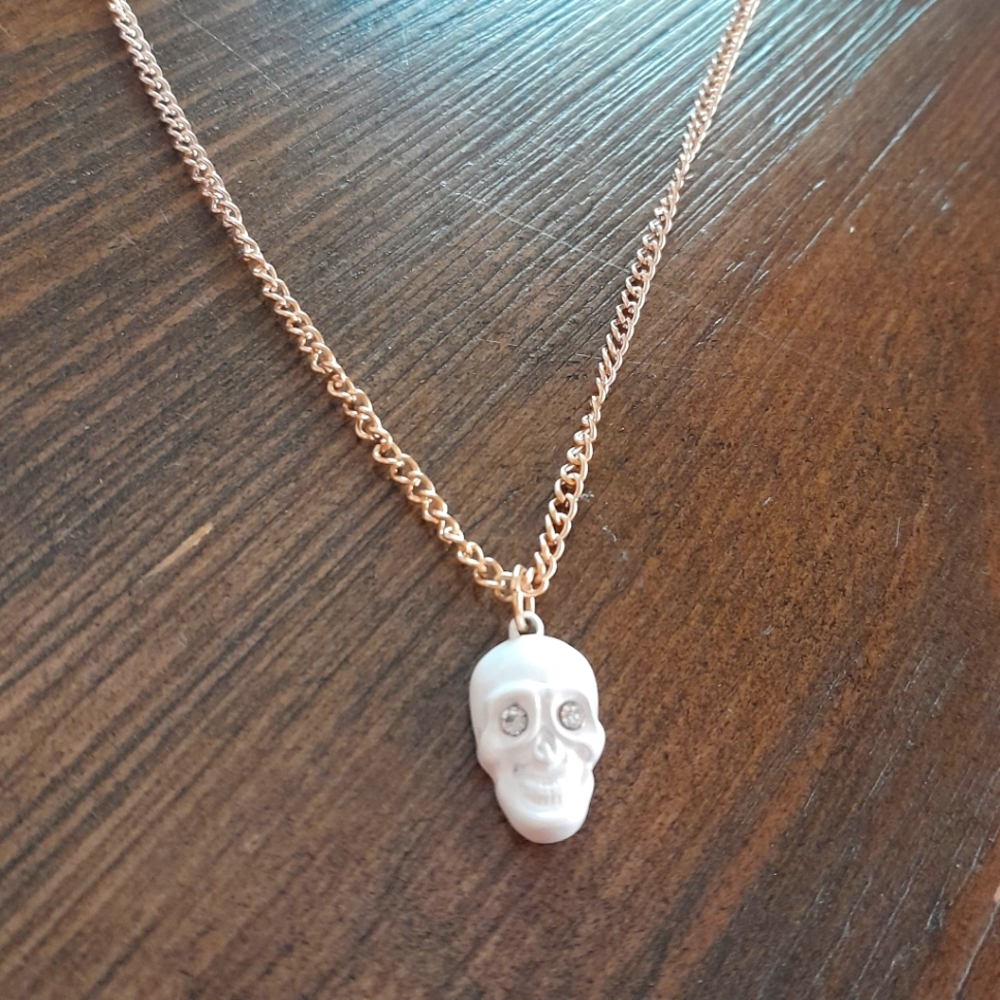 White Enamel Skull Charm Necklace